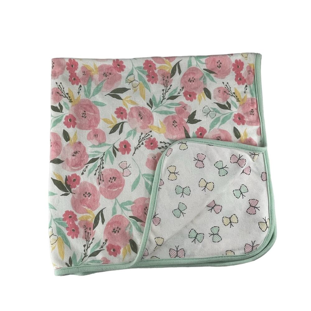 First Impressions Baby Girl Floral Reversible Receiving Blanket 27” x 27"